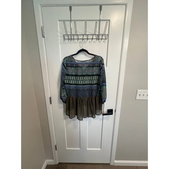 Umgee 3/4 Sleeve Boho Gypsie Whimsical Blouse Size L Button Front Teal Blues - Picture 8 of 10